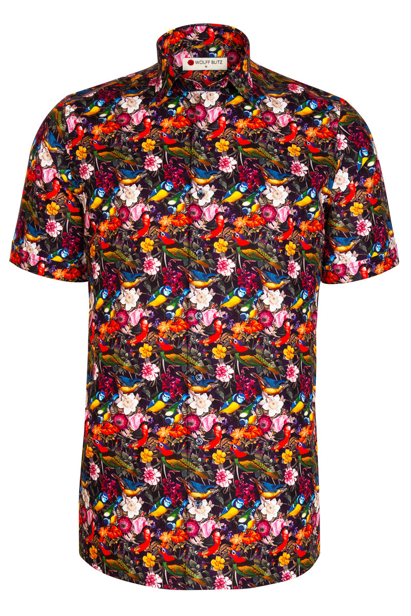 Summer Birds Printed Short Sleeve Men's Shirt