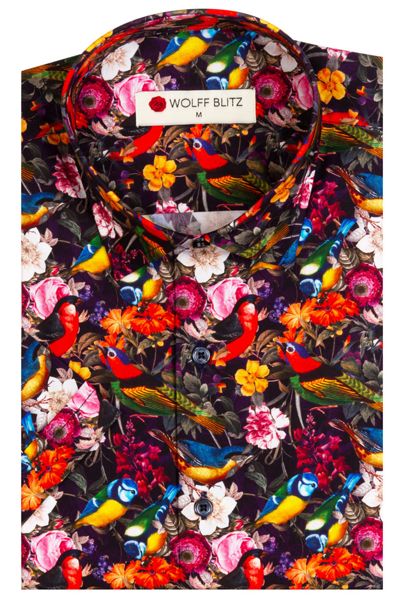 Summer Birds Printed Short Sleeve Men's Shirt