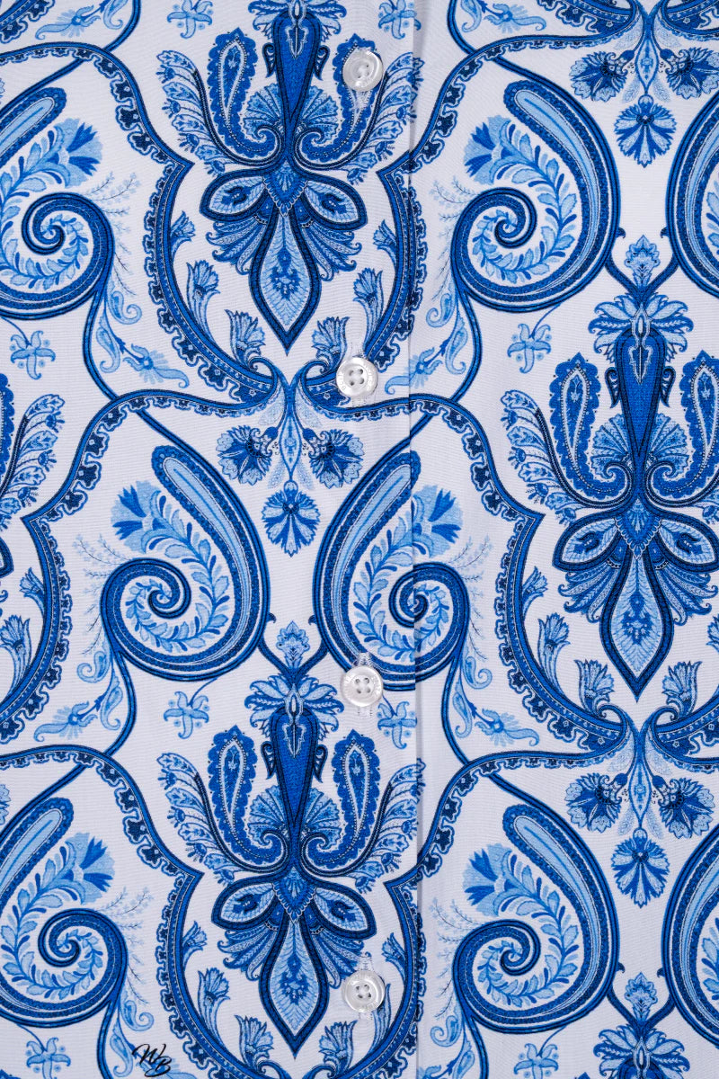 Timeless Delfts Blue Paisley inspired Short Sleeve Shirt for Men