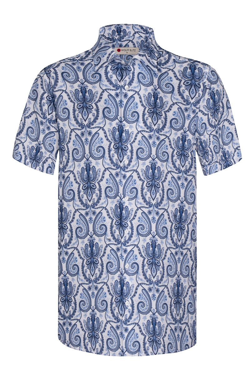Timeless Delfts Blue Paisley inspired Short Sleeve Shirt for Men