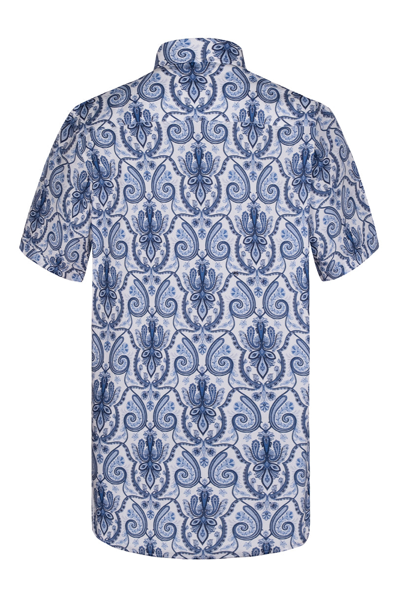 Timeless Delfts Blue Paisley inspired Short Sleeve Shirt for Men