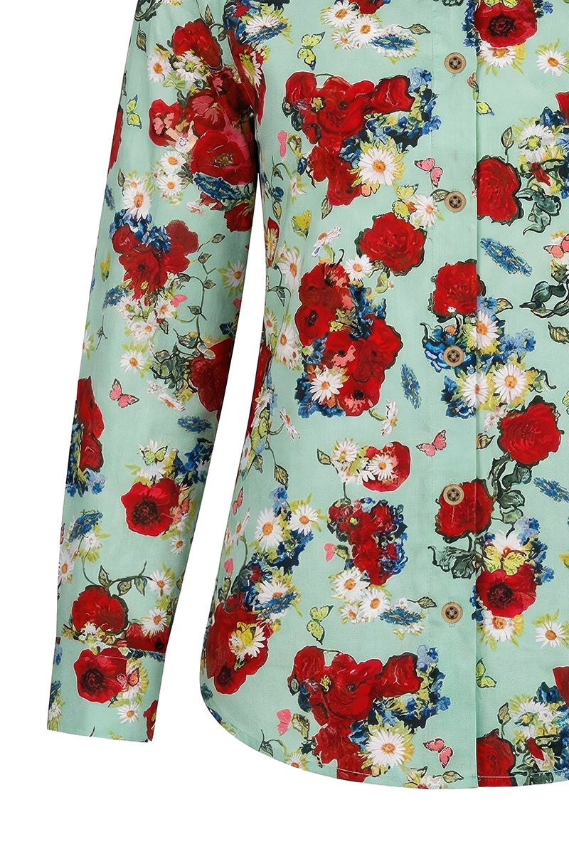 Vincent van Gogh Vase with Daisies and Poppies zeigt  zeigt Shirt met lange mouwen voor dames