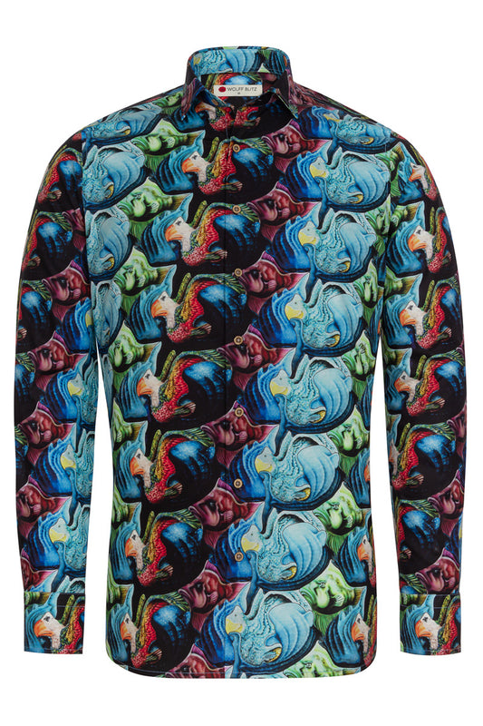 Whale Shark Surfer Print Shirt met lange mouwen voor heren