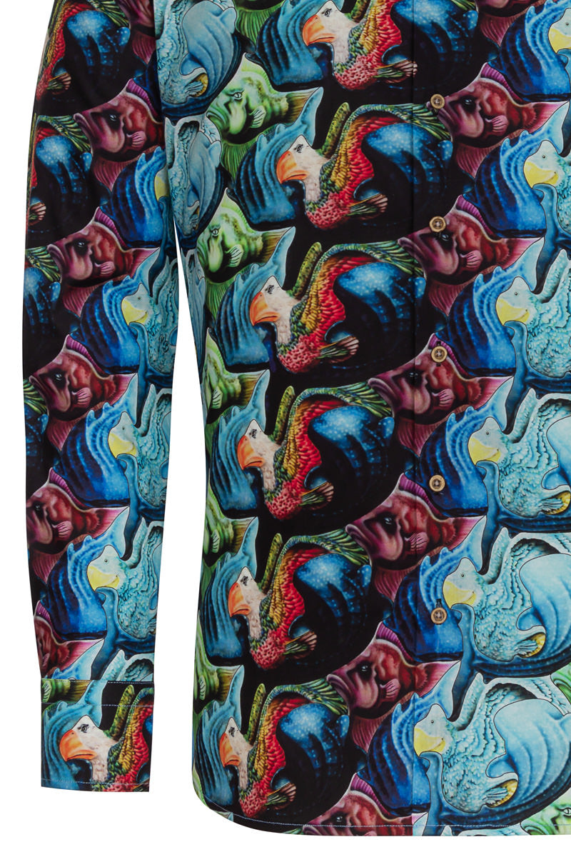 Whale Shark Surfer Print Shirt met lange mouwen voor heren