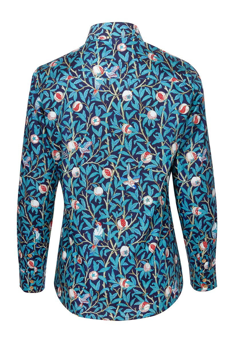 Vogel en granaatappel - William Morris geïnspireerde Print Blouse voor Vrouwen