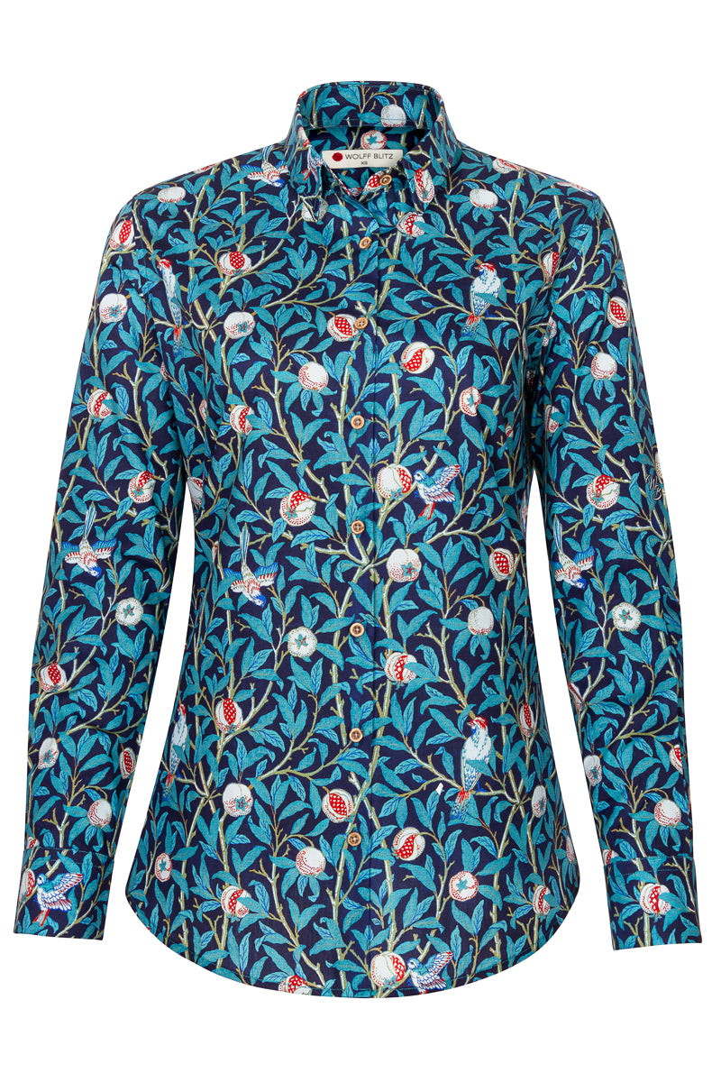 Vogel en granaatappel - William Morris geïnspireerde Print Blouse voor Vrouwen