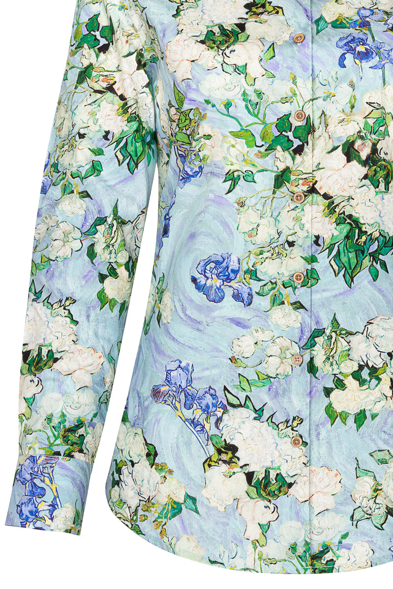 White Roses Van Gogh Inspired Long Sleeve Shirt for Women