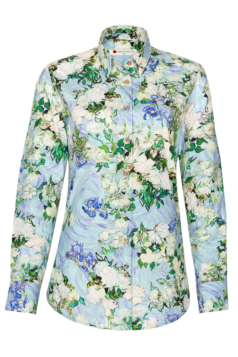 White Roses Van Gogh Inspired Long Sleeve Shirt for Women