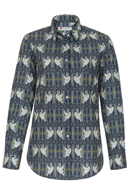 Swan, Rush and Iris Walter Crane Print Long Sleeve Shirt for Women