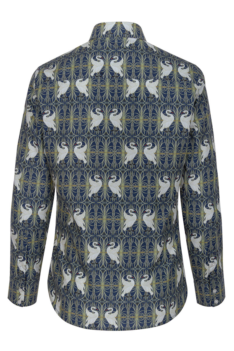 Swan, Rush and Iris Walter Crane Print Long Sleeve Shirt for Women