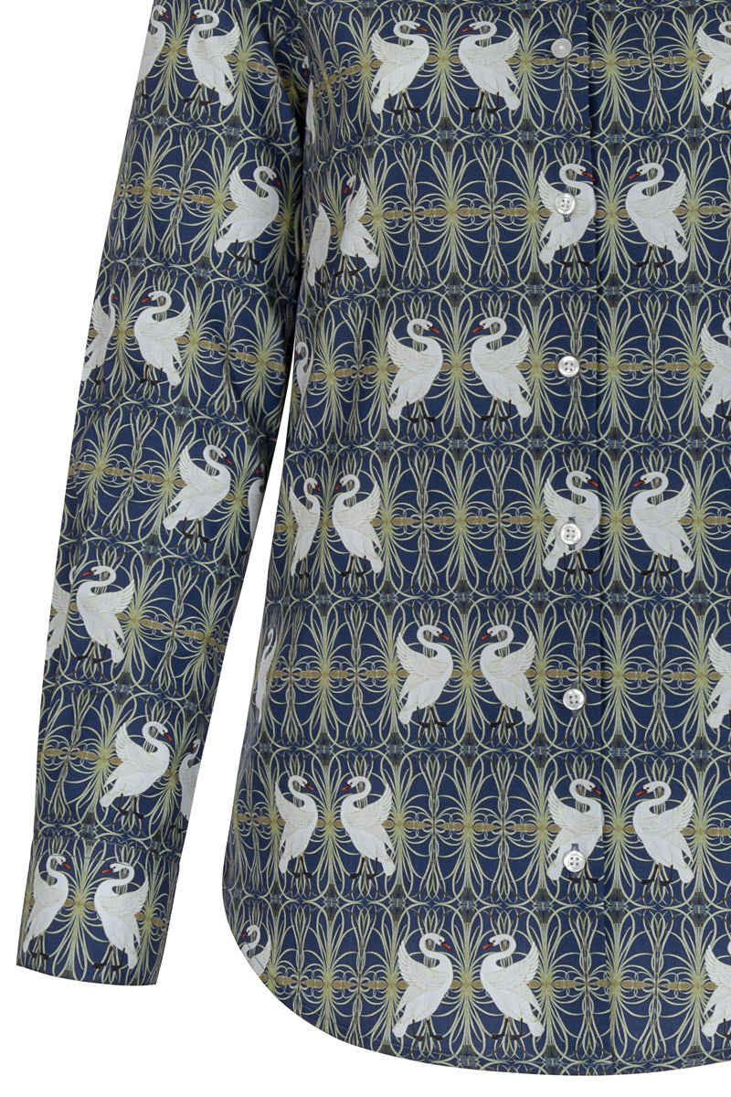 Swan, Rush and Iris Walter Crane Print Long Sleeve Shirt for Women