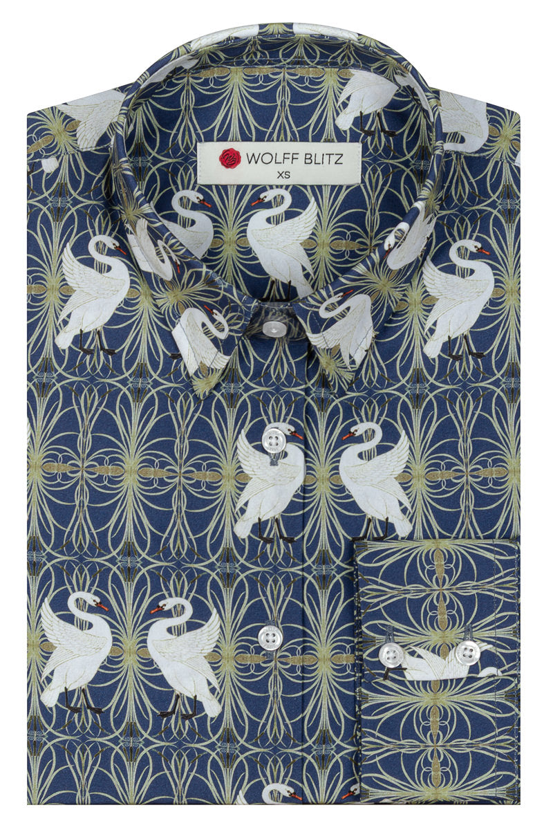 Swan, Rush and Iris Walter Crane Print Long Sleeve Shirt for Women