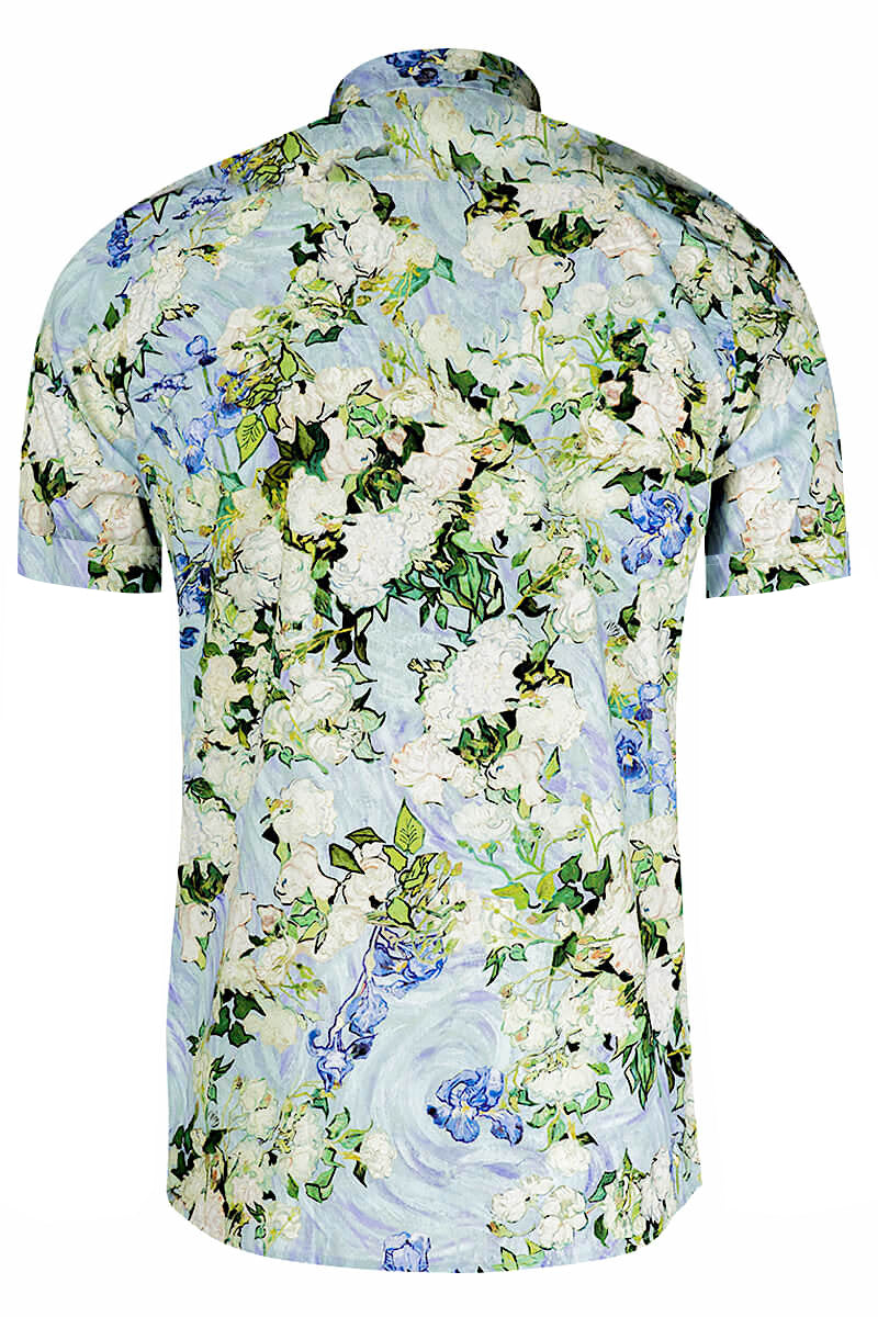 Witte rozen Van Gogh geïnspireerd overhemd met korte mouwen en print voor heren