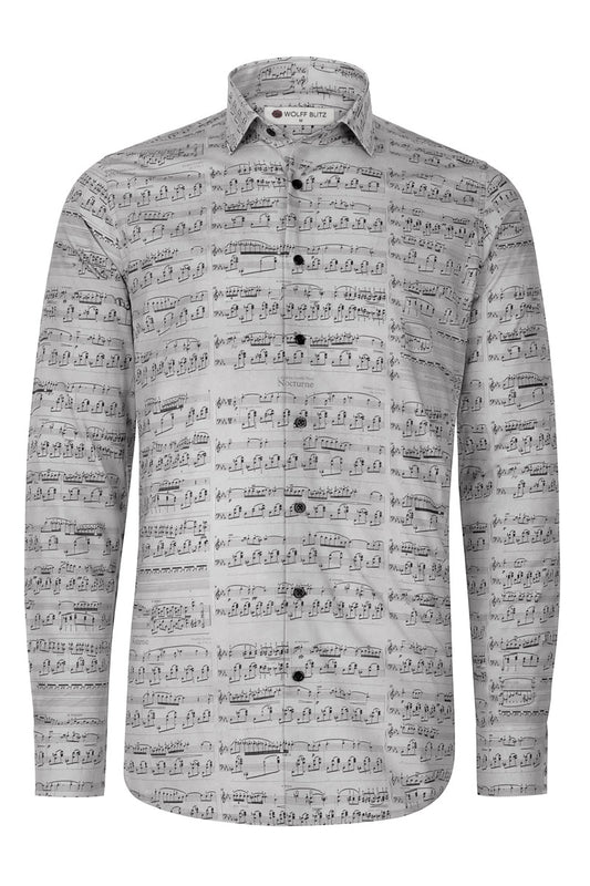 Chopin Notes Print Long Sleeve Shirt for Men