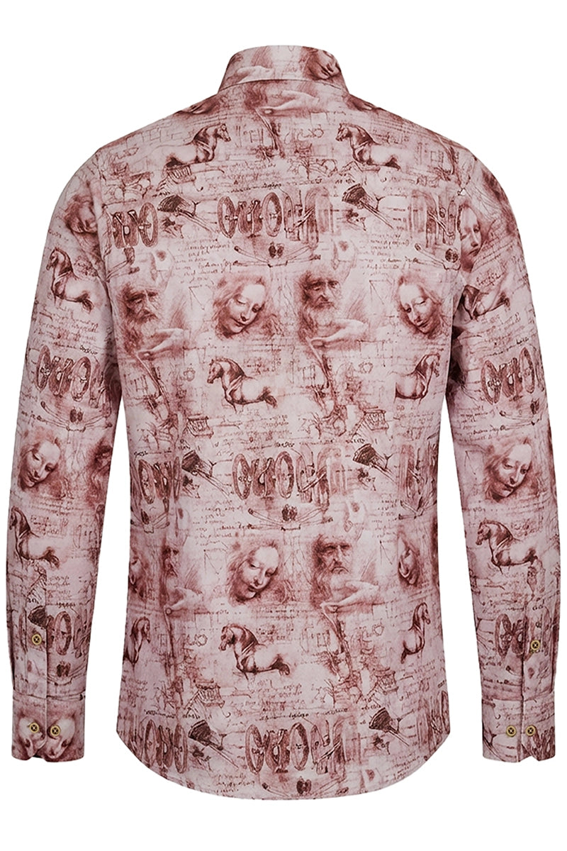 Leonardo Da Vinci Collage inspiriertes Langarm Herrenhemd