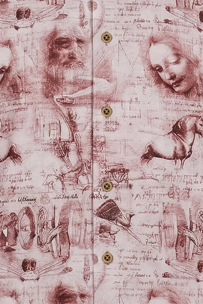 Leonardo Da Vinci Collage inspiriertes Langarm Herrenhemd