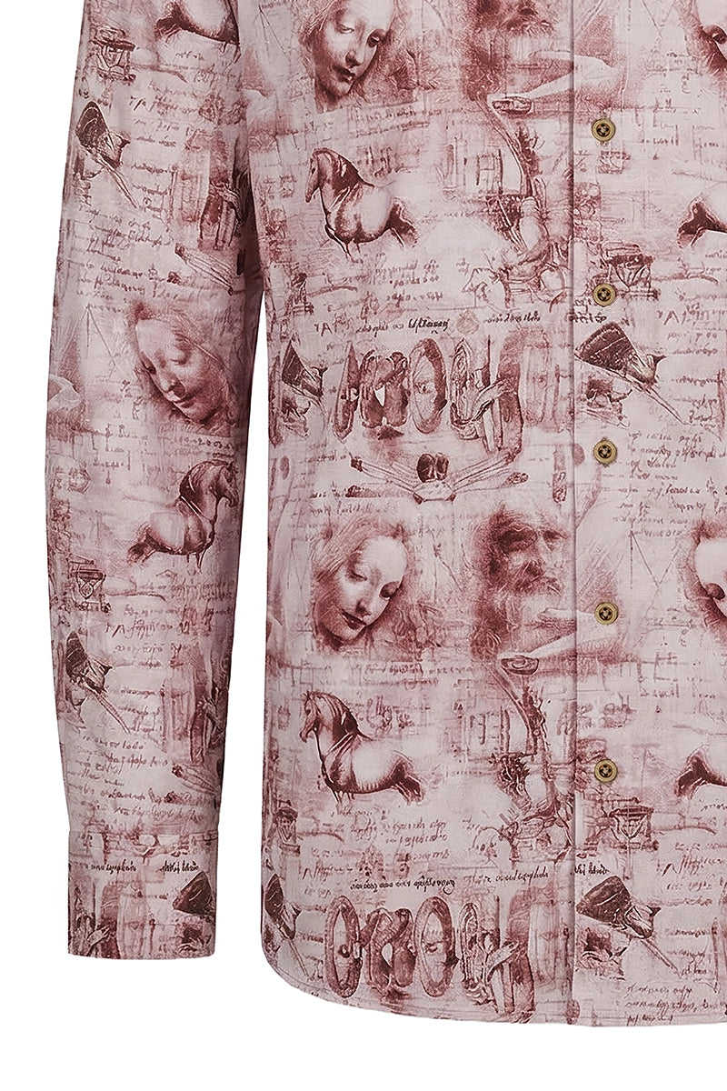 Leonardo Da Vinci Collage inspiriertes Langarm Herrenhemd