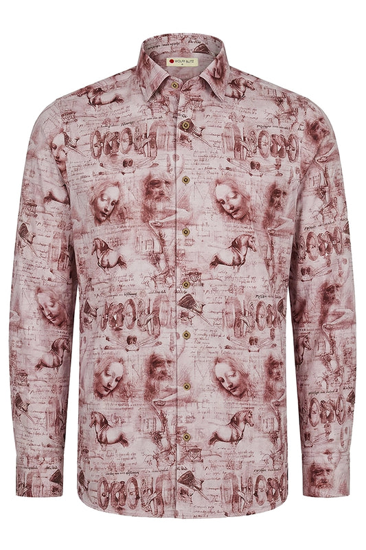 Leonardo Da Vinci Collage inspiriertes Langarm Herrenhemd