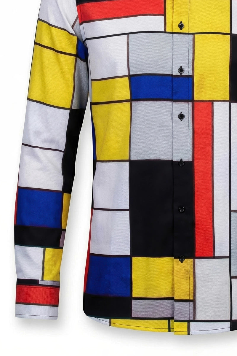 Piet Mondriaan Bedrucktes Langarm-Herrenhemd