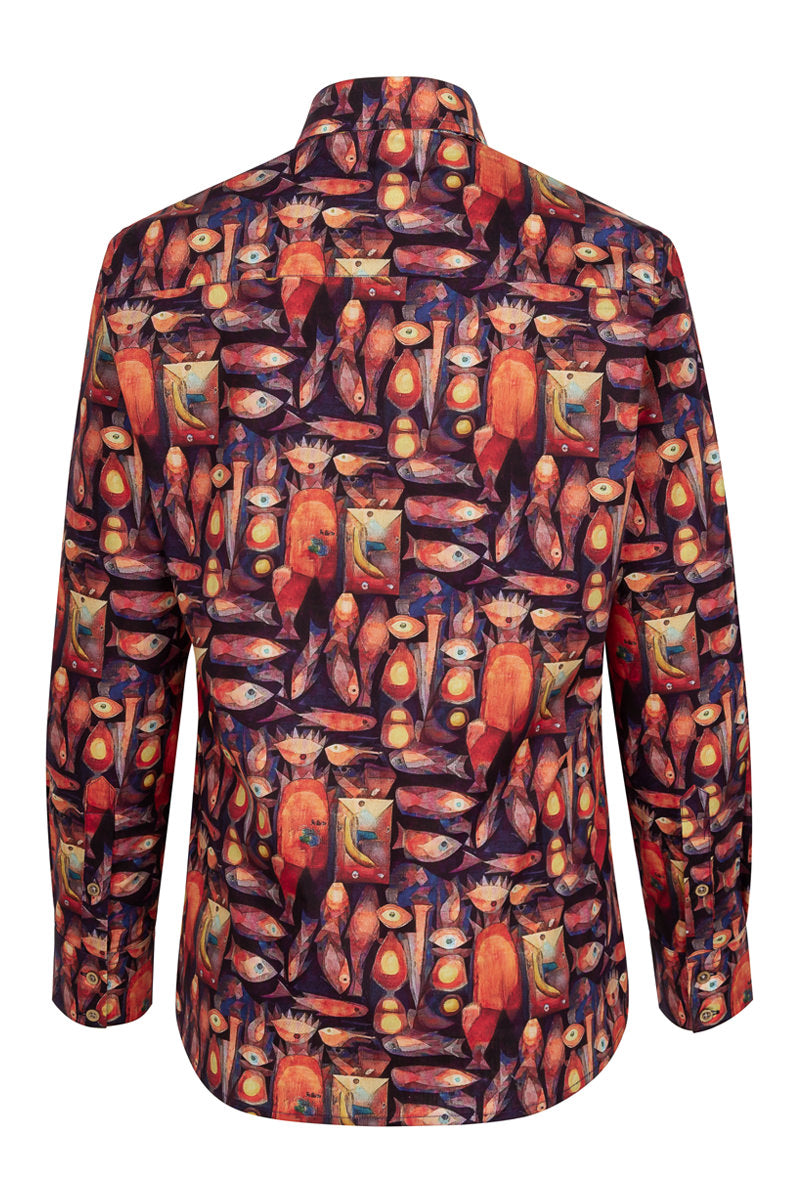 Magic Fish Paul Klee Print Long Sleeve Shirt for Women