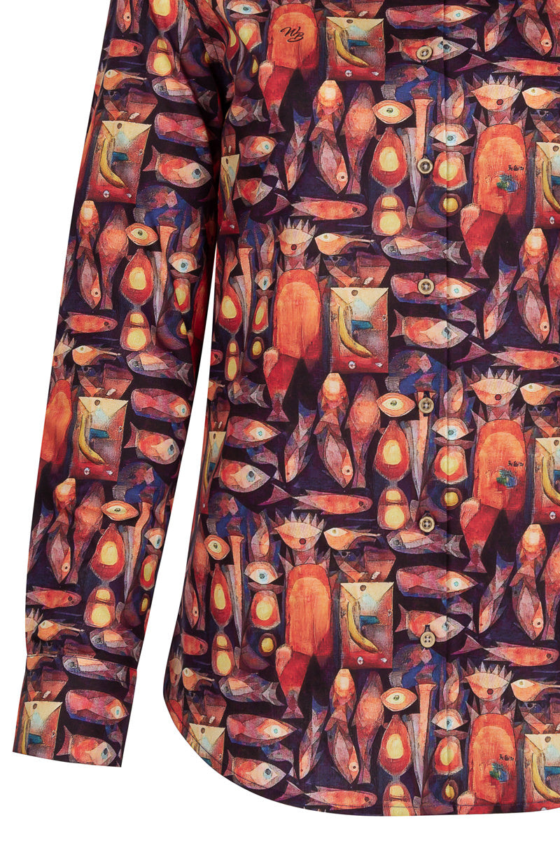 Magic Fish Paul Klee Print Long Sleeve Shirt for Women
