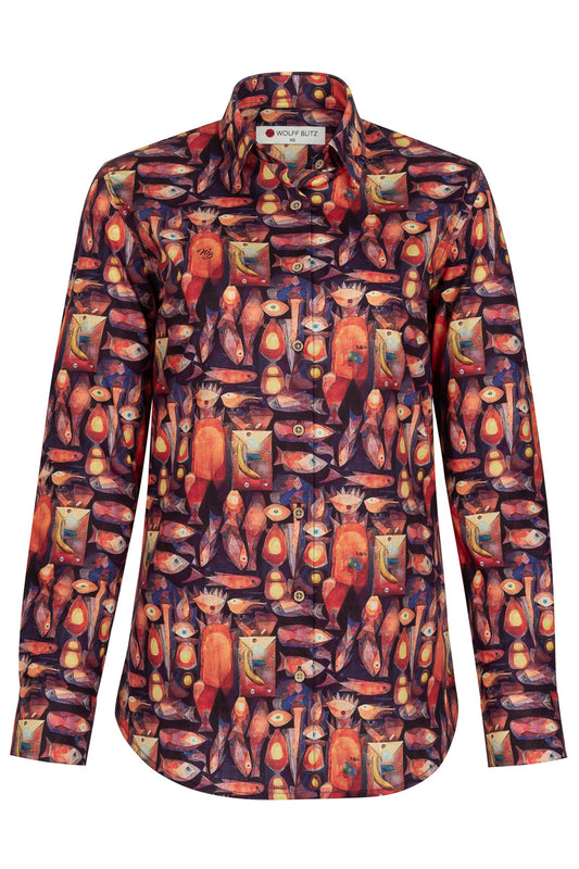 Magic Fish Paul Klee Print Long Sleeve Shirt for Women
