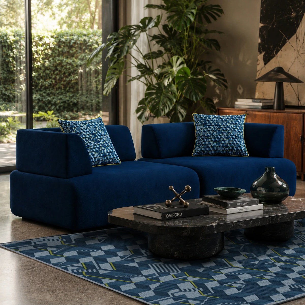 Blauer abstrakter Teppich
