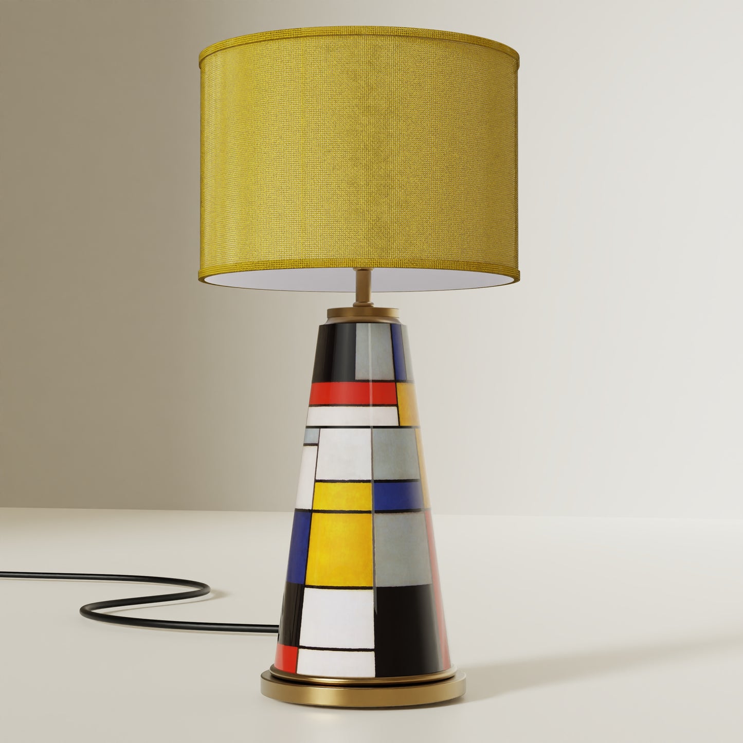Porseleinen handgeschilderde Mondriaan lamp geel