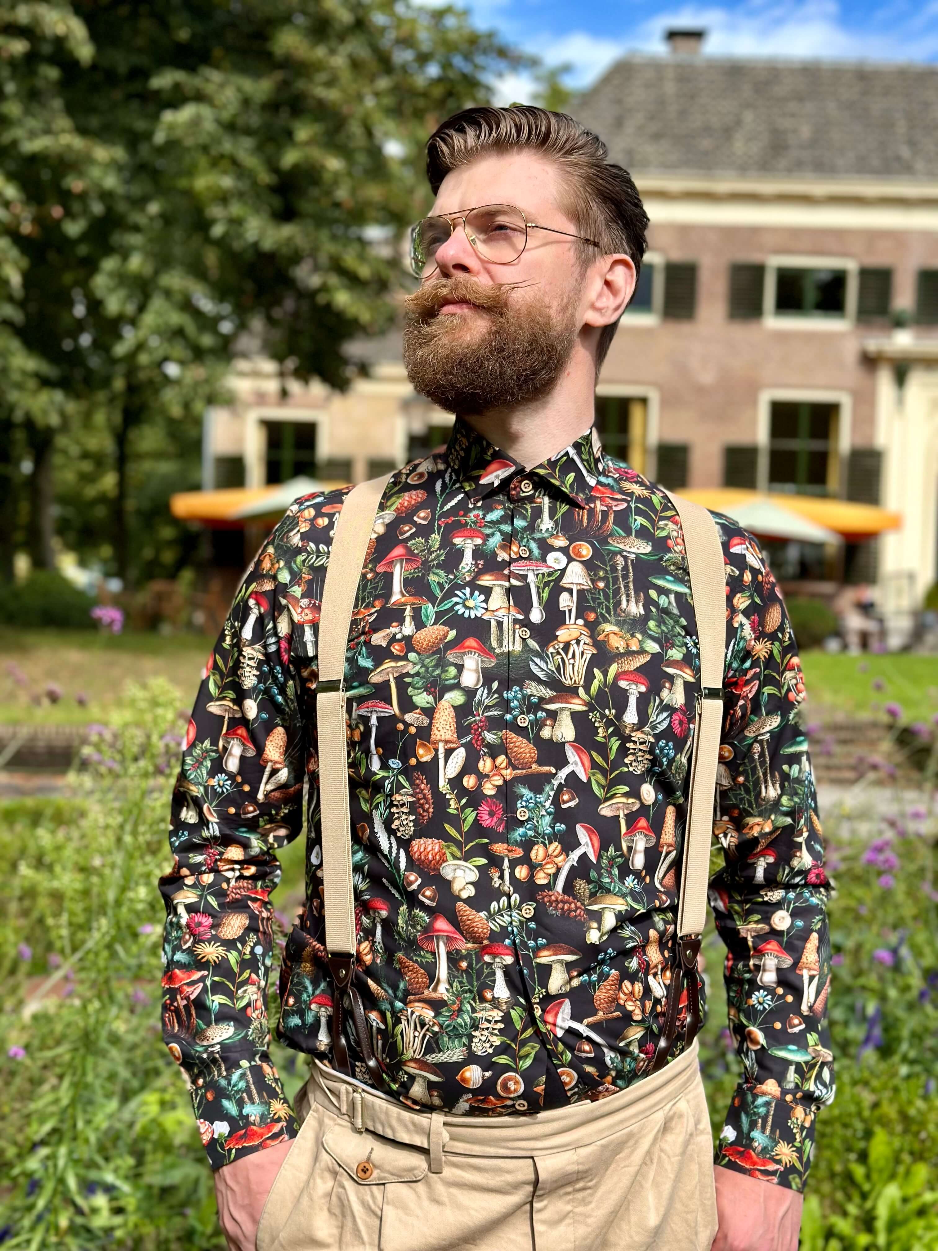 mushroom dress shirt Le mushroom" hand embroidered shirt