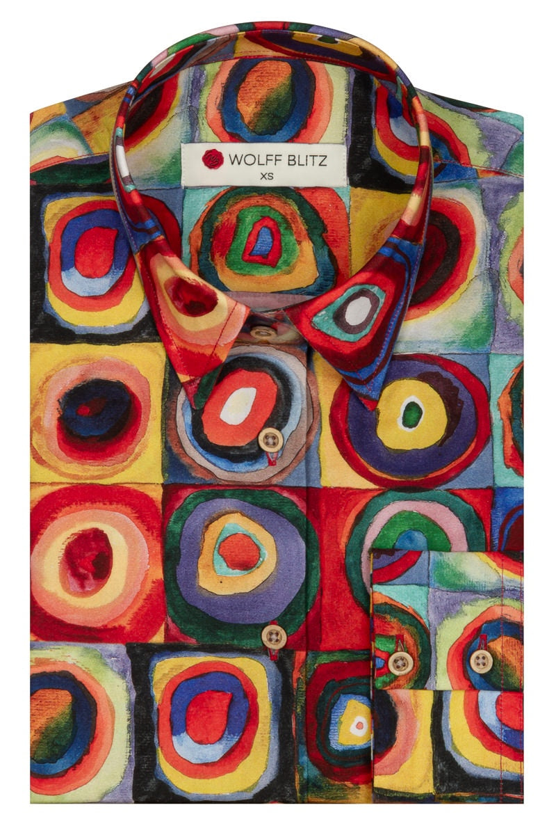 Squares with Circles Kandinsky Inspired Print Long Sleeve Shirt for Women