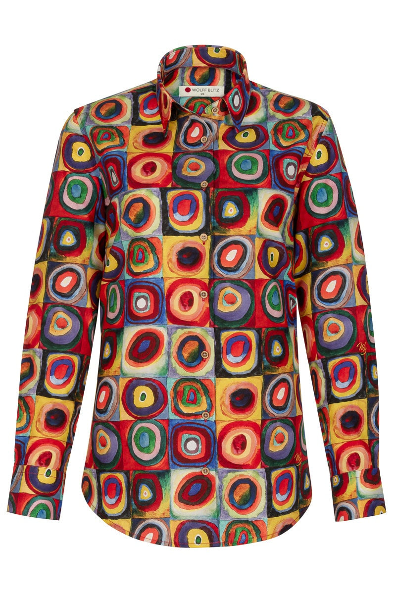 Squares with Circles Kandinsky Inspired Print Long Sleeve Shirt for Women