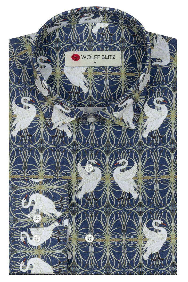 Swan, Rush and Iris Walter Crane Print Long Sleeve Shirt for Men
