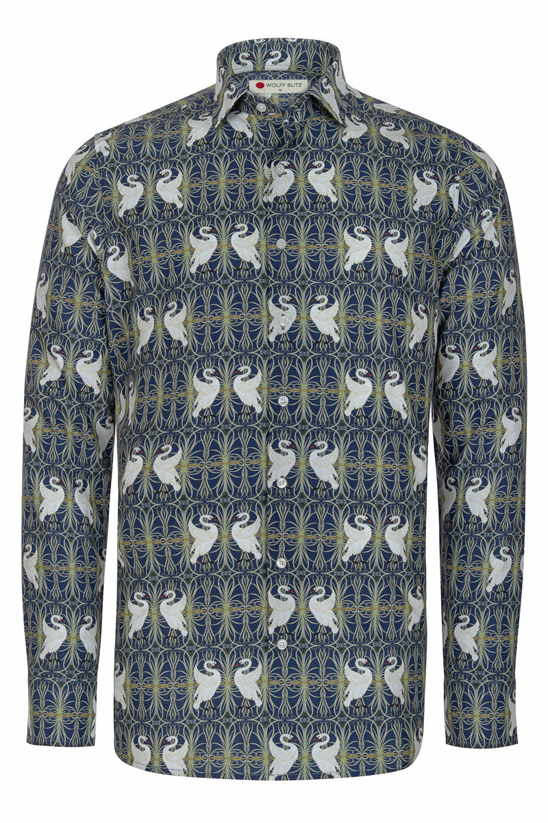 Swan, Rush and Iris Walter Crane Print Long Sleeve Shirt for Men