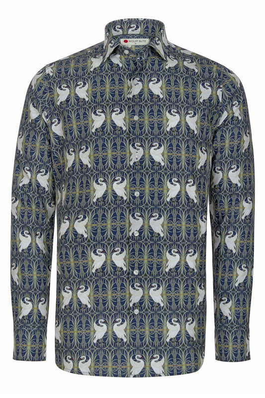 Swan, Rush and Iris Walter Crane Print Long Sleeve Shirt for Men