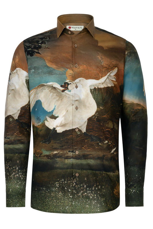 The Threatened Swan Print Long Sleeve Shirt for Men