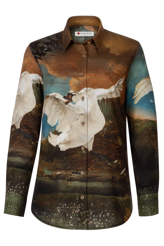 The Threatened Swan Print Long Sleeve Shirt for Women