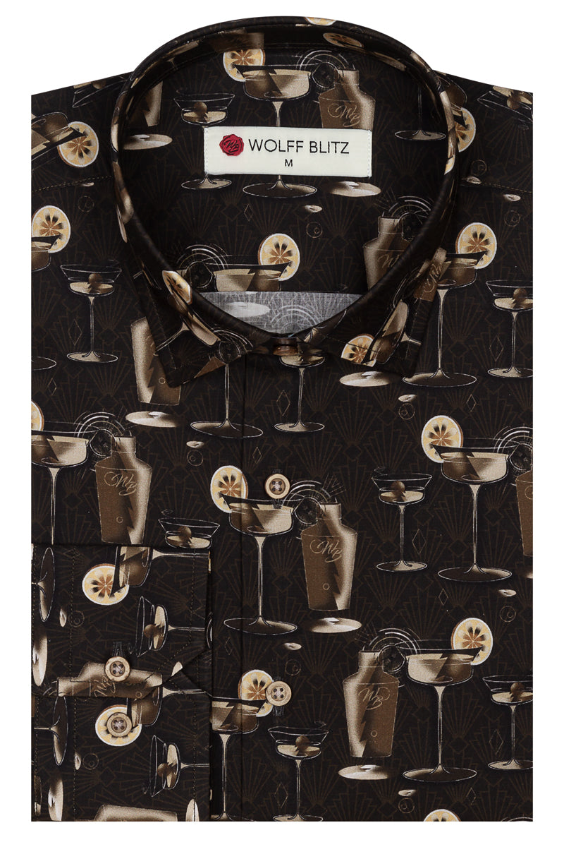 The Gatsby Sip Lange mouwen Print Shirt voor heren (Pre-order ± 3 weken)