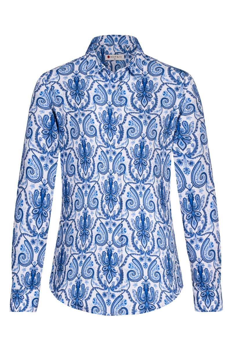 Timeless Delfts Blue Paisley inspired Long Sleeve Shirt for Women