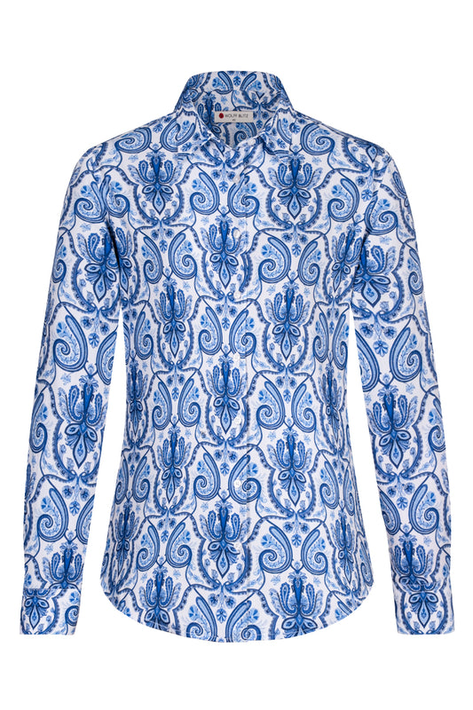 Timeless Delfts Blue Paisley inspired Long Sleeve Shirt for Women