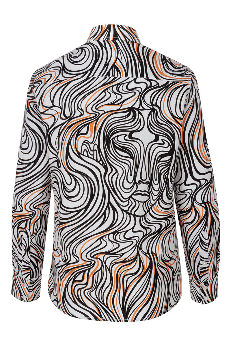 Lines of Expression Print Long Sleeve Shirt for Women