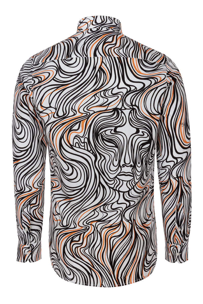 Lines of Expression Print Long Sleeve Shirt for Men