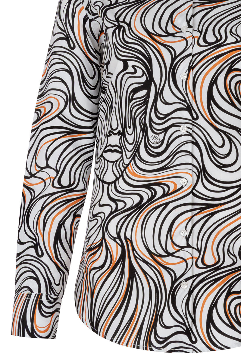 Lines of Expression Print Long Sleeve Shirt for Women