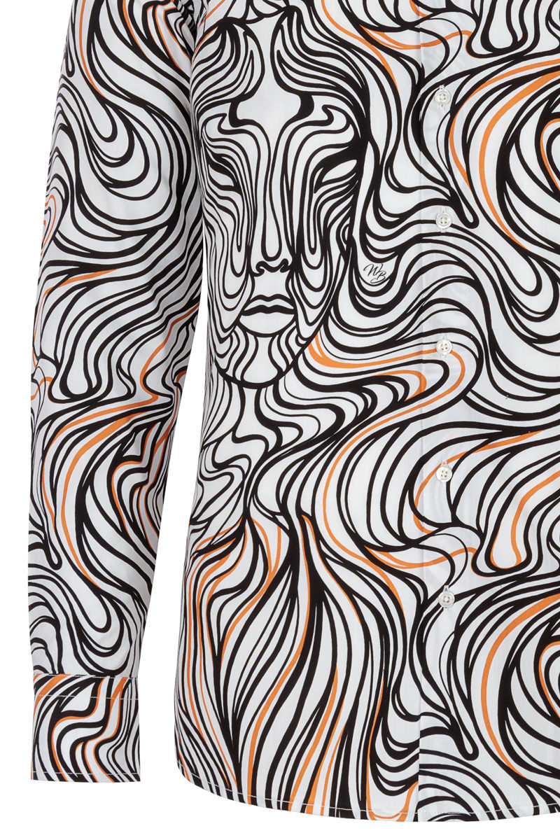 Lines of Expression Print Long Sleeve Shirt for Men