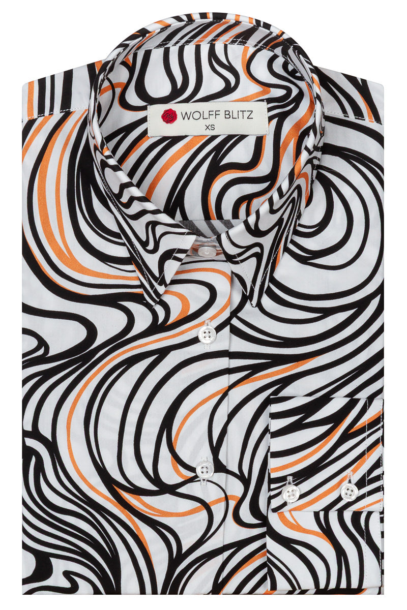 Lines of Expression Print Long Sleeve Shirt for Women