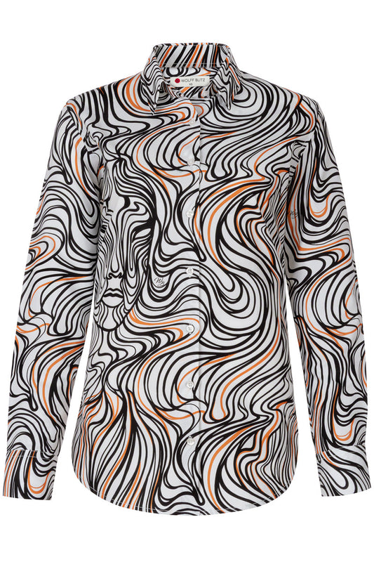 Lines of Expression Print Long Sleeve Shirt for Women
