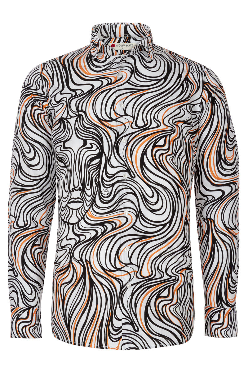 Lines of Expression Print Long Sleeve Shirt for Men