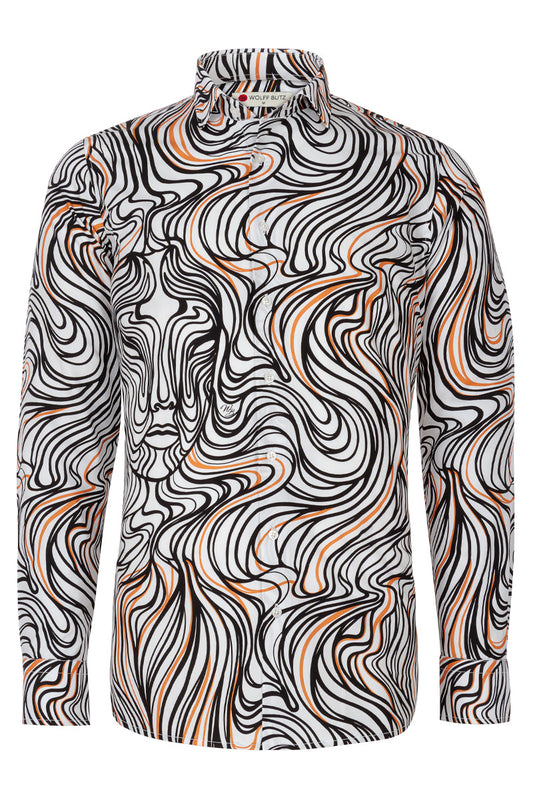 Lines of Expression Print Long Sleeve Shirt for Men